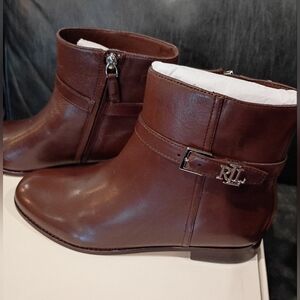 Ralph Lauren Brooke Leather Dark Mahogany Brown Ankle Boots Buckle Women's 9.5